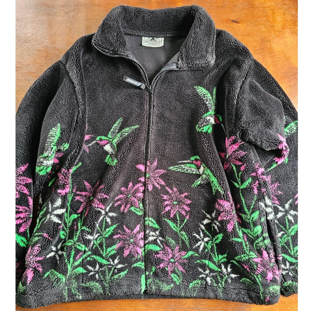 Vintage 90s Black Mountain Outdoors Hummingbird Fleece Sherpa Jacket
